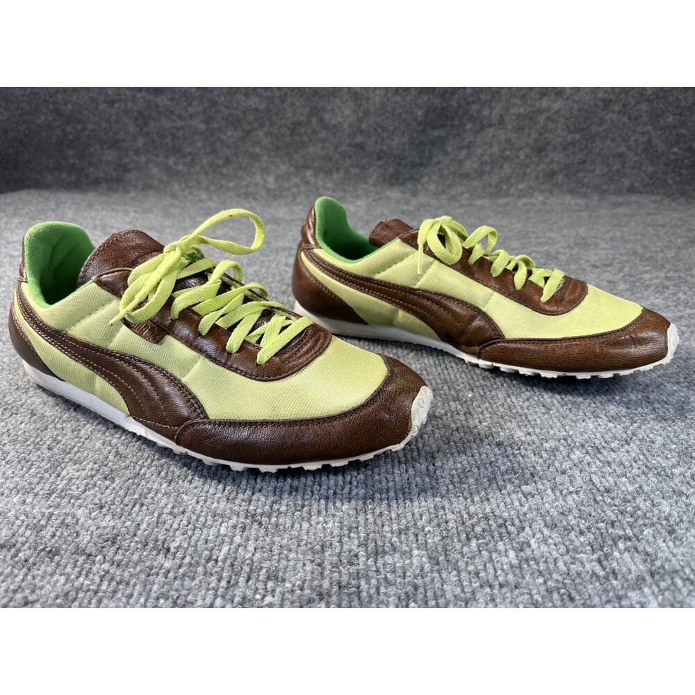 Rare Unique! Vintage Puma Women's Shoes Lime Green / Brown Leather - Sz 9.5